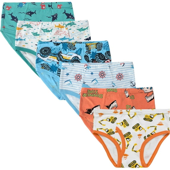 Boys Underwear Little Kids Shark Briefs Children Cotton Breathable Excavator Panties Toddler Comfort Car 6 Pack Underpants Size 2T