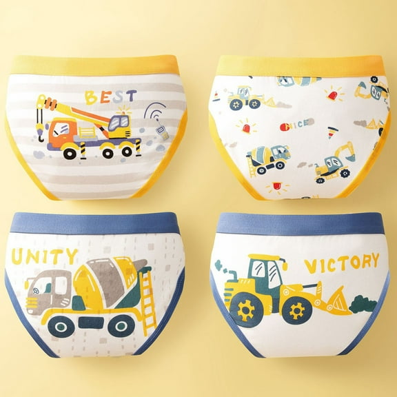 Boys Underwear Soft Comfortable Briefs for Kids Toddler Cartoon Printed Trunks 4 Pack Daily Wear 4PCS