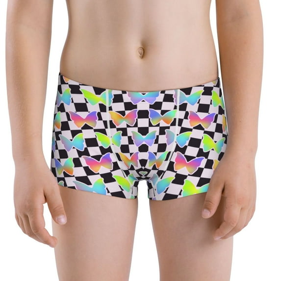Boys Underwear Stretch Moisture - Y2K aesthetic grid butterfly Wicking Fabric Cotton Boxer Briefs, Soft Briefs Breathable Truck Panties for Teenager