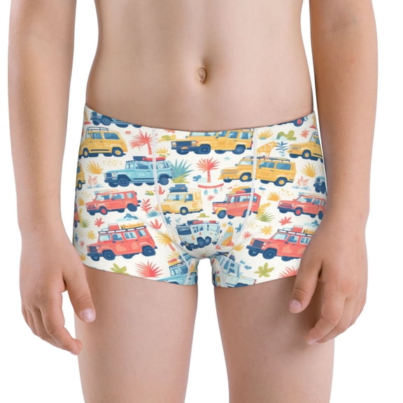 Boys Underwear - cartoon travel RV SUV Soft 100% Cotton Boys Boxer Briefs Lightweight Stretch Boxer Jock