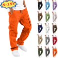 thumbnail image 1 of Boys Uniform Cargo Pants Cotton Baggy Chino Pants Joggers, Teen Back to School Trousers,Straight Leg Hiking Pants with Pockets,Elastic Waist Casual Sports Workwear for Kids 5-15 Years, 1 of 9