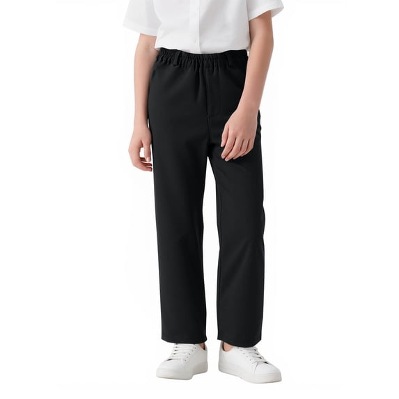 Boys Uniform Pant Pull On Stretch Straight Trousers Relaxed Fit Casual Golf Pants with Pockets