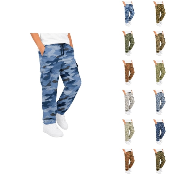 Boys Uniform Pants Baggy Camo Cargo Pants Sweatpants,Elastic Waist Casual Hiking Jogger with Pockets Back to School Trousers 5-6