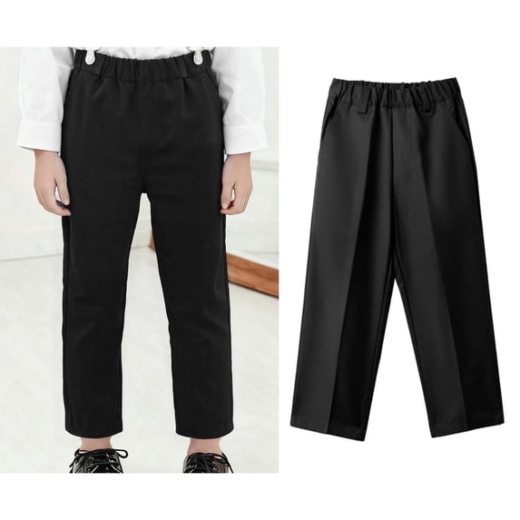 Boys Uniform Pants Dress Pants Elastic Waist Stretch Pants with Pockets Black Girls Uniform Pants Back To School Straight Fit Chino Pants Boys 6-7 Years