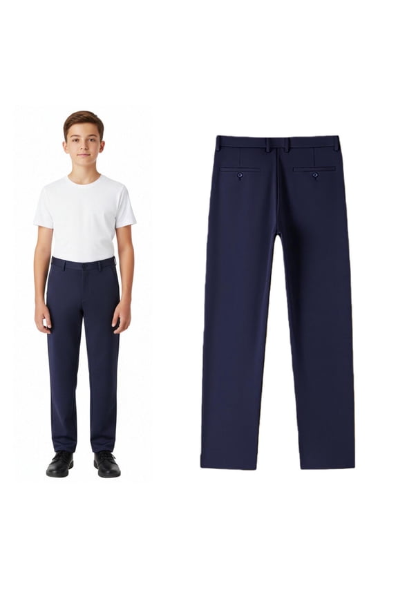 Boys Uniform Pants Dress Pants High Stretchy Straight Pants with Pockets Navy Girls Uniform Pants Back To School Pants for Tweens 10-11 Years