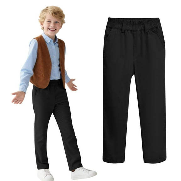 Boys Uniform Pants Elastic Waist Cargo Sweatpants with Pockets Casual Althetic Joggers for Boys Size 5-14