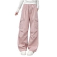 thumbnail image 1 of Boys Uniform Pants Girls Parachute Pants Teens Wide Leg Cargo Pants Dance Streetwear Baggy Trousers with Pockets Boot Cut Leggings for Girl 5Y, 1 of 5