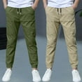 thumbnail image 1 of Boys Uniform Pants New Boys' Solid Color 2pc Pants Casual Pants Loose Pants Casual Outerwear Pants Sweatpants Style B-4 Green 7 Years, 1 of 9