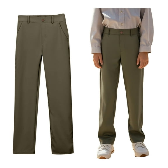 Boys Uniform Pants Pull On Chino Pants with Pockets Straight Pants Army Green Pants for Boys Uniform Back To School Clothes Kid Boys Clothes 7-8 Years