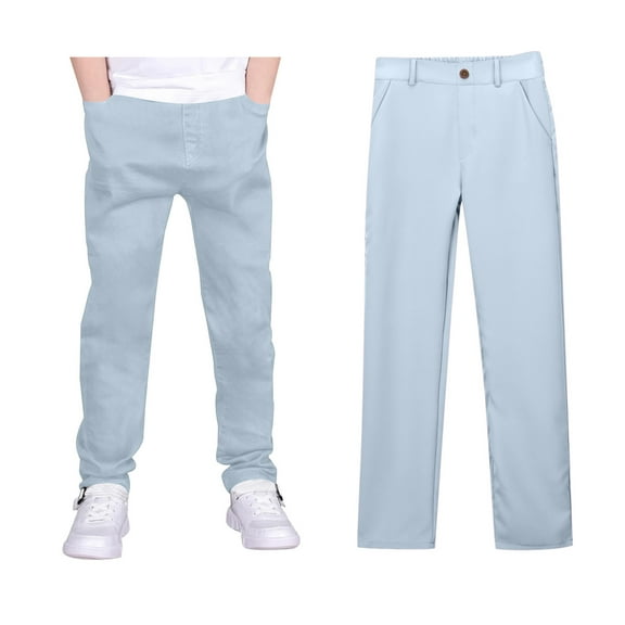 Boys Uniform Pants Pull On Chino Pants with Pockets Straight Pants Blue Pants for Boys Back To School Outfits Teen Boys Pants 13-14 Years
