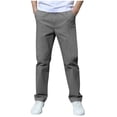 thumbnail image 1 of Boys Uniform Pants Pull on Elastic Waist Relaxed Fit Youth Joggers Chino Trousers Back to School Kids Teen Clothes Comfortable Lightweight, 1 of 7