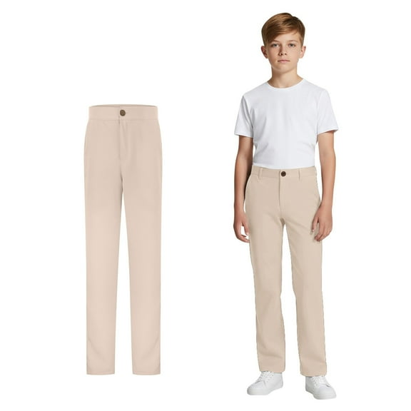 Boys Uniform Pants Straight Pants with Pockets Pull On Chino Pants Stretch Pants Beige Uniform Pants Boys Back To School Outfits Kids Boys Clothes 5-6 Years