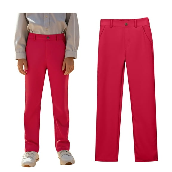 Boys Uniform Pants Straight Pants with Pockets Pull On Chino Pants Stretch Pants Boys Red Uniform Pants Boys Back To School Clothes Kid Boys Clothes 9-10 Years