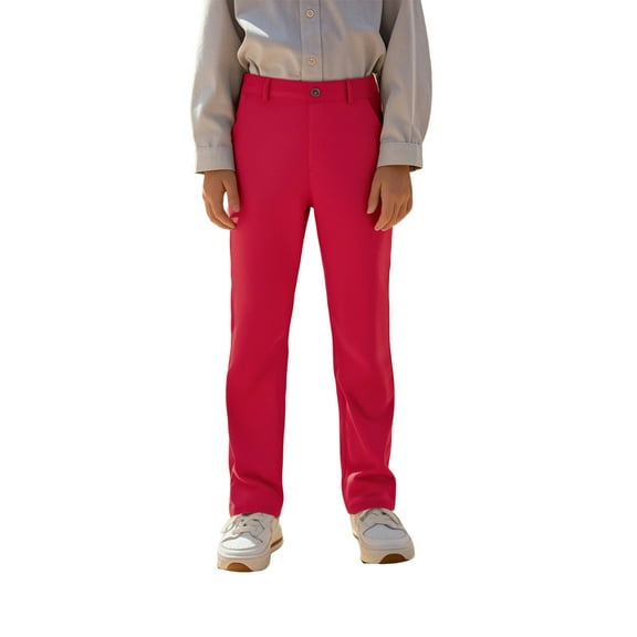 Boys Uniform Pants Straight Pants with Pockets Pull On Chino Pants Stretch Pants Red Uniform Pants Back To School Clothes for Boys Kid Boys Clothes 7-8 Years