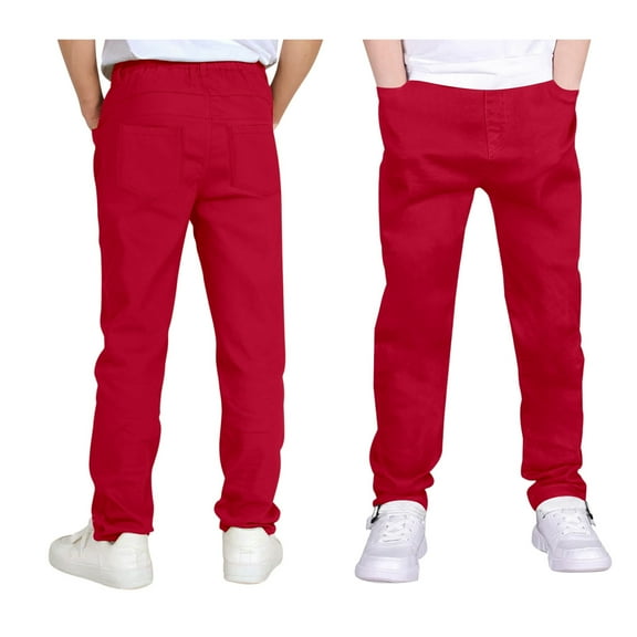 Boys Uniform Pants Straight Pants with Pockets Pull On Chino Pants Stretch Pants Red Uniform Pants Boys Back To School Outfits Kid Boys Pants Size 7-8 Years