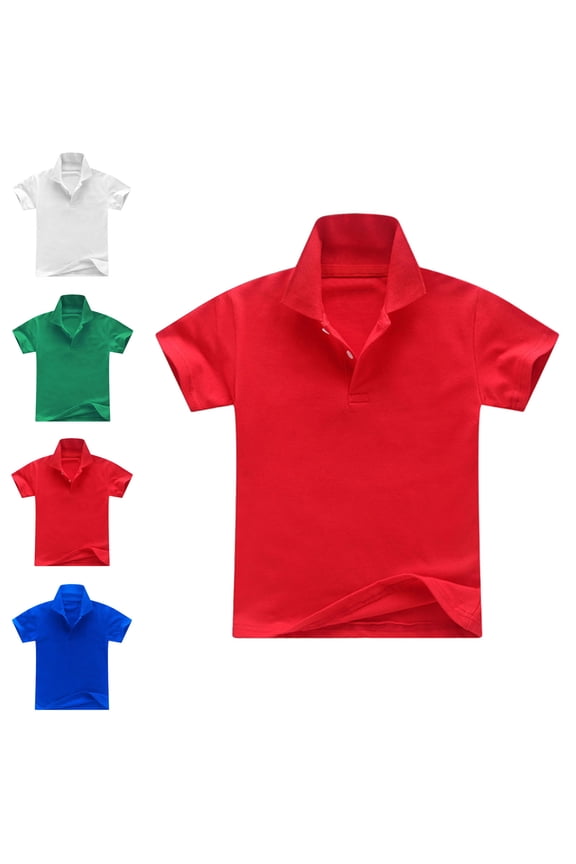 Boys Uniform Polo Shirts Short Sleeve Red Polo Shirt Boys Moisture Wicking Boy Uniform Shirts 18-24 Months