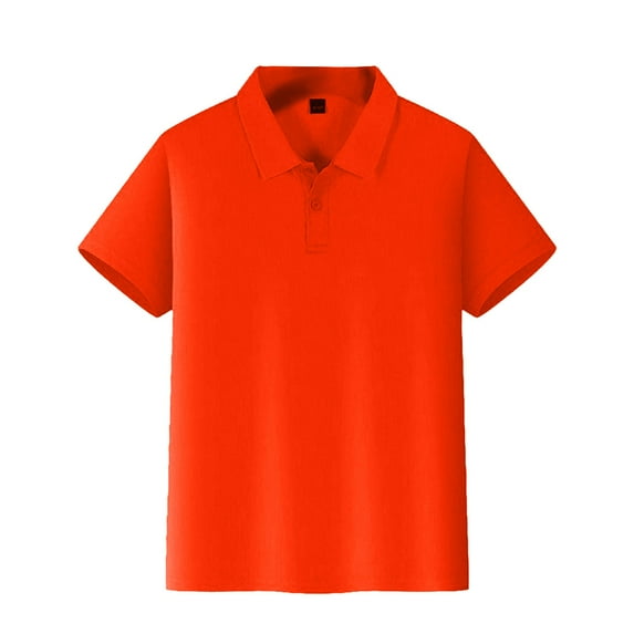 Boys Uniform Shirts Short Sleeve Polo Shirt for 6-11 Years School Uniform, Button Closure, Sensory-Friendly Design​ Orange Size 6-7