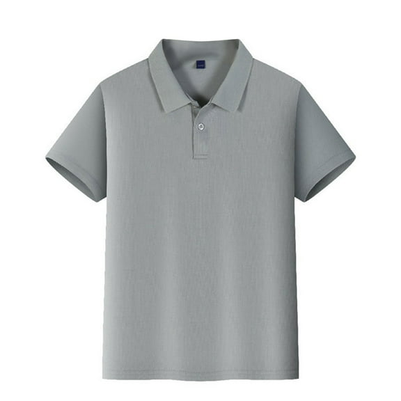 School Uniform for Boys Short Sleeve Polo Shirt, Button Closure, Breathable & Durable​ Gray Size 110