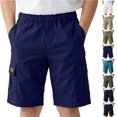 thumbnail image 1 of Boys Uniform Shorts Classic Elastic Waistband Cargo Shorts Chino Twill Pull-On Shorts with Pockets for Boy 5-16Y, 1 of 5