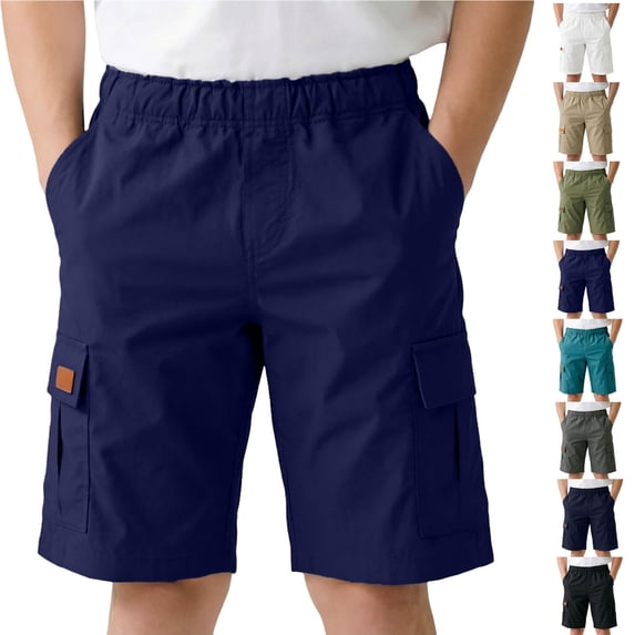 Boys Uniform Shorts Classic Elastic Waistband Cargo Shorts Chino Twill Pull-On Shorts with Pockets for Boy 5-16Y