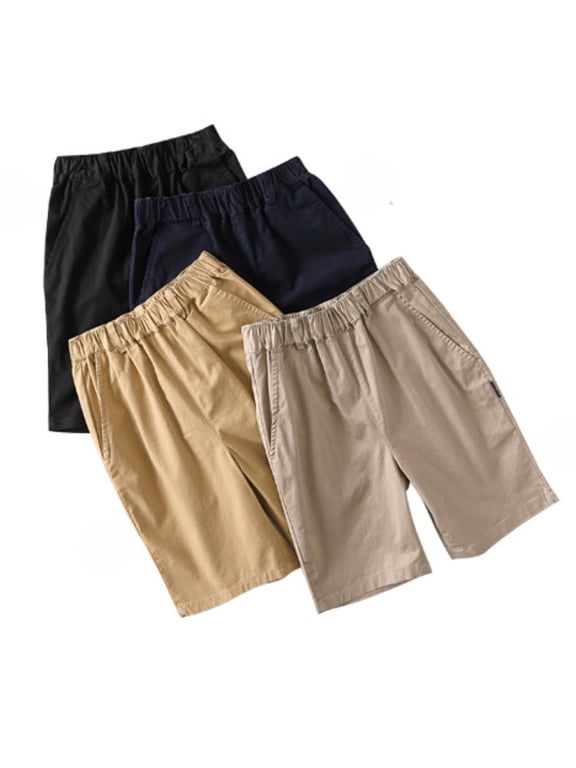 Boys Uniform Shorts School Straight Fit Stretch Dressy Kids Shorts Elastic Waist with Pockets