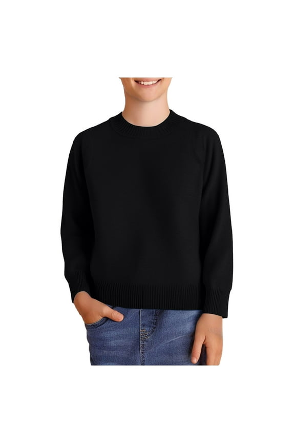 Boys Uniform Sweater Boys Long Sleeve Knitwear Sweater Boys Crewneck Sweater, School Uniform Big Boys' & Little Kids Youth Crew Neck Long Sleeve Pullover Black 7 Years