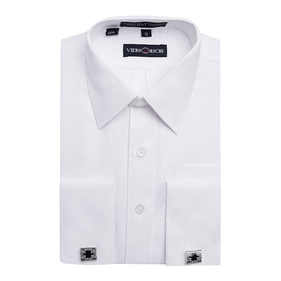 Boys VIERO RICHI French Cuff White on White Cufflink Dress Shirt With Cufflinks
