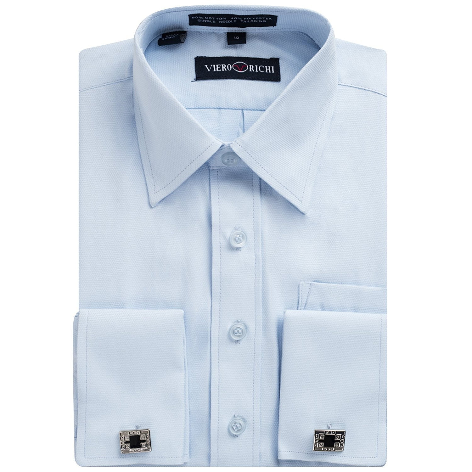 Boys Viero Richi French Cuff White on White Cufflink Dress Shirt With Cufflinks, Boy's, Size: 10 Husky, Blue Boys Viero Richi French Cuff White on White Cufflink Dress Shirt With Cufflinks, Boy's, Size: 10 Husky, Blue