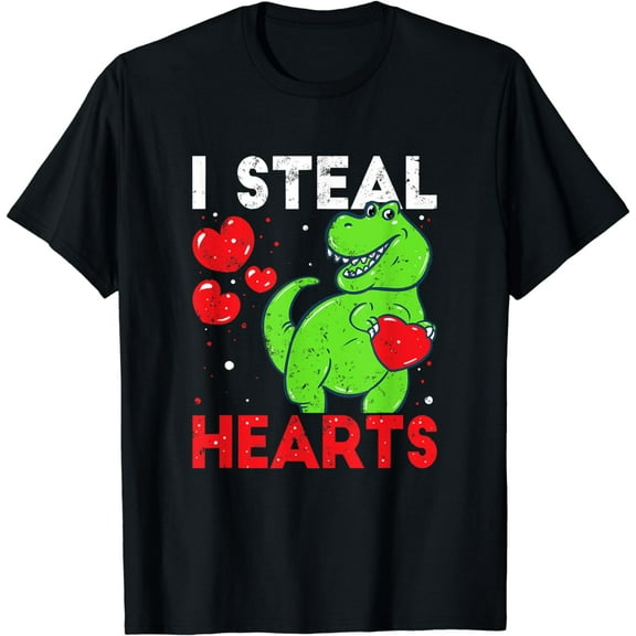 Boys Valentines Day Kids Dinosaur T rex Lover I Steal Hearts T-Shirt