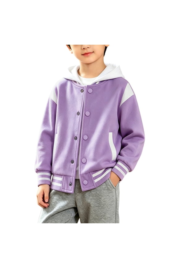 Boys Varsity Bomber Jacket Girls Baseball Collar Jackets Color Block Drop Shoulder Sweatshirt Lightweight Uniform Preppy Coat