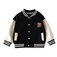 thumbnail image 1 of Boys Varsity Jacket Letter B Embroidered Baseball Collar Bomber Coat Girls Button Down Sweatshirt Drop Shoulder Outerwear, 1 of 9