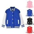 thumbnail image 1 of Boys Varsity Jackets Colorblock Coat Baseball Jacket Lightweight Bomber Coat School Outwear with Pocket Running Cycling Blue 1 Years(90), 1 of 5