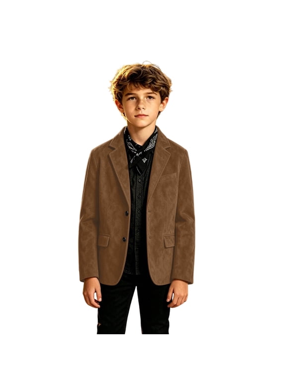 Boys Velvet Blazer Jacket with Pockets Button Down Suit Coat Formal Casual Outerwear for Wedding Party School Daily Wear