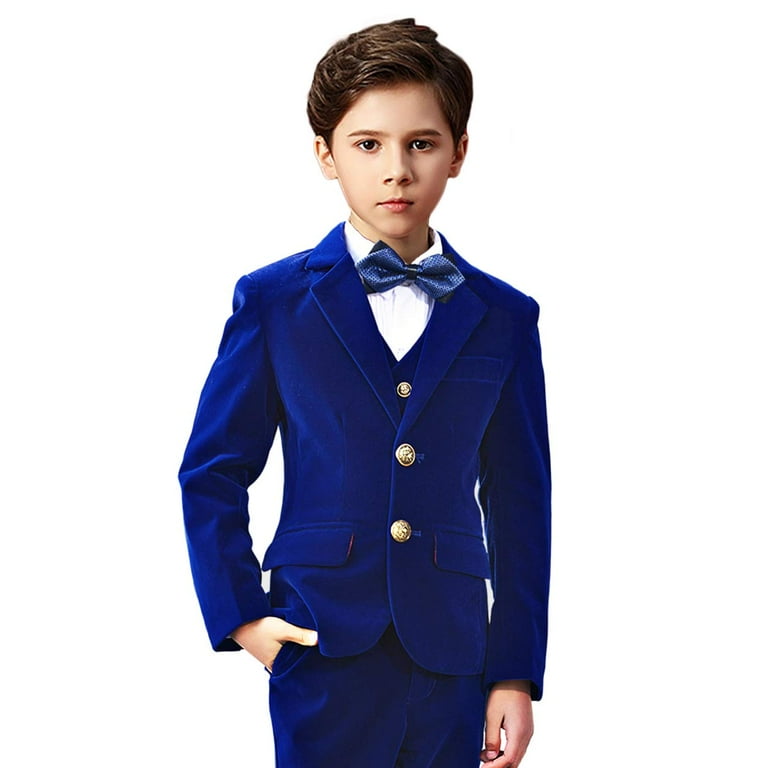 Boys Velvet Blazer Kid Toddler Tuxedo Suit Jacket RoyalBlue