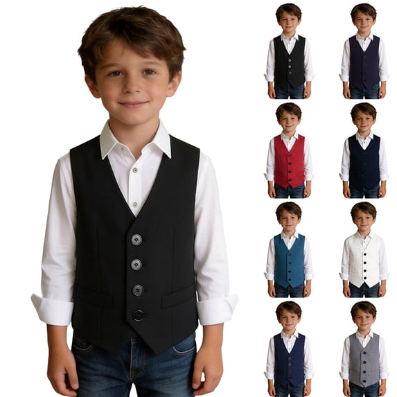 Boys Vest for Kids School Uniforms Formal Dress Herringbone Suit Vest for Boy Wedding Waistcoat Sleeveless Jacket for Back to School(Black,13-14 Years)