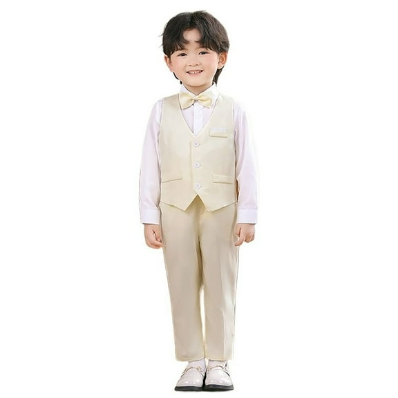 Boys Vest Suits 3 Piece Outfit Tuxedo Set For Kids Formal Suit For Boys With Vest And Pants Bowtie Set Slim