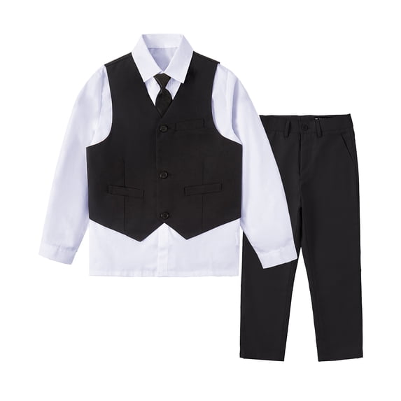 Boys Vest Suits 4 Piece Outfit Tuxedo Set for Kids Size 2-16 Formal Suit for Boys with Vest Pants Shirt and Tie