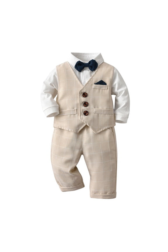 Boys Vest Suits Wedding Ring Bearer Outfits Wasitcoat Shirt Pants Bow Tie