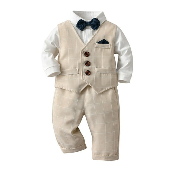 Boys Vest Suits Wedding Ring Bearer Outfits Wasitcoat Shirt Pants Bow Tie