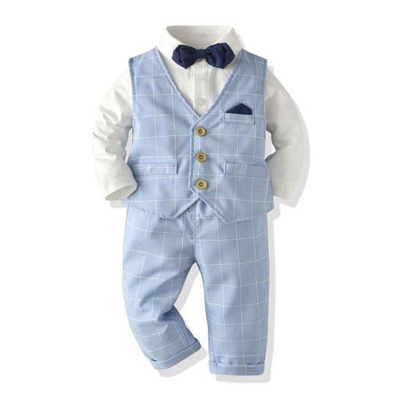 Boys Vest Suits Wedding Ring Bearer Outfits Wasitcoat Shirt Pants Bow Tie