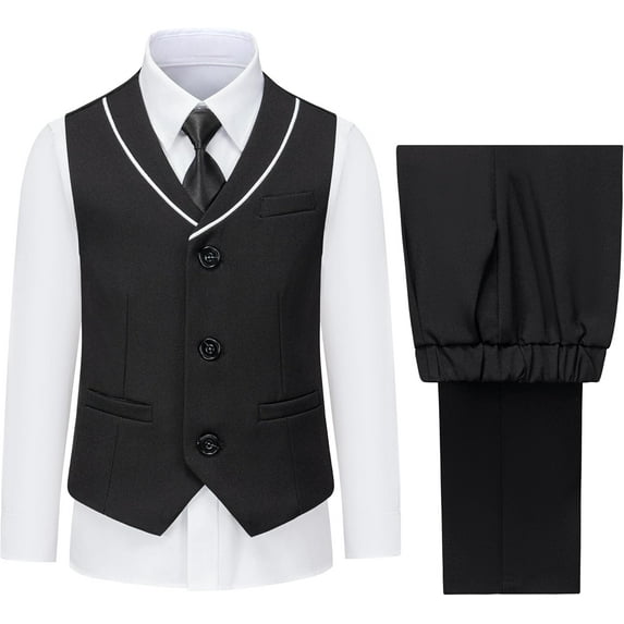 Boys Vest and Pants Set with Tie Formal Dress Suit Kids Toddler Teen Boy Wedding Communion Outfit