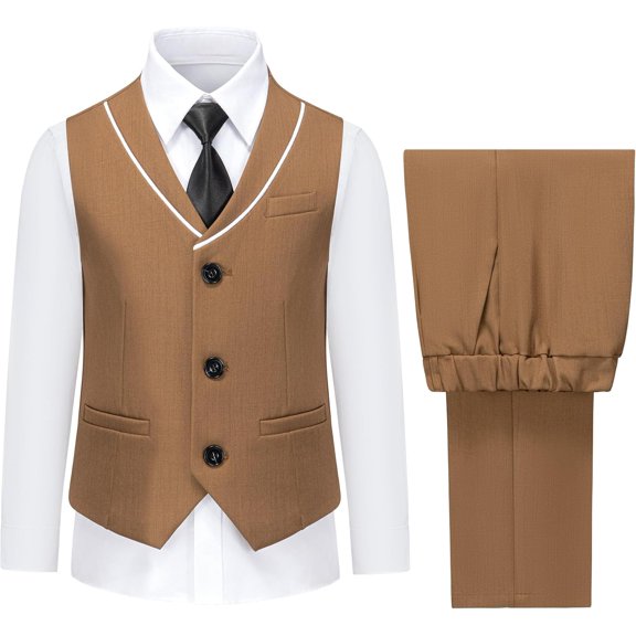 Boys Vest and Pants Set with Tie Formal Dress Suit Kids Toddler Teen Boy Wedding Communion Outfit