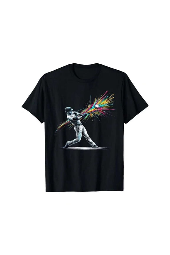 Boys' Vibrant Baseball Player Graphic T- Shirt, T-Shirt for Kids Youth, 180gsm, 100% Cotton