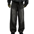 thumbnail image 1 of Boys Vintage Washed Wide Leg Jeans, Kids Streetwear Distressed Denim Pants, Loose Fit Baggy Jeans for Casual Skate Wear(Black,15-16 Years), 1 of 5