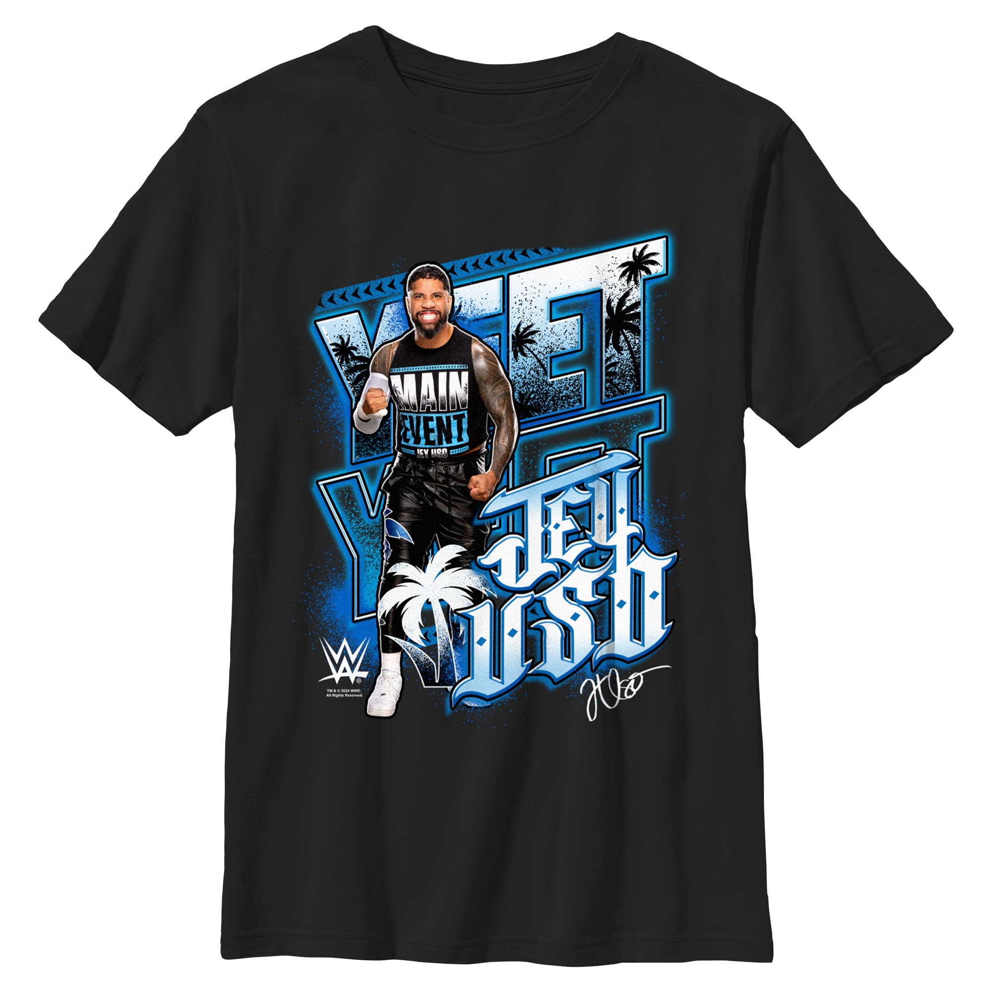 WWE Boys Tropical Jey Uso T-Shirt, Yeet Catchphrase, Palm Tree