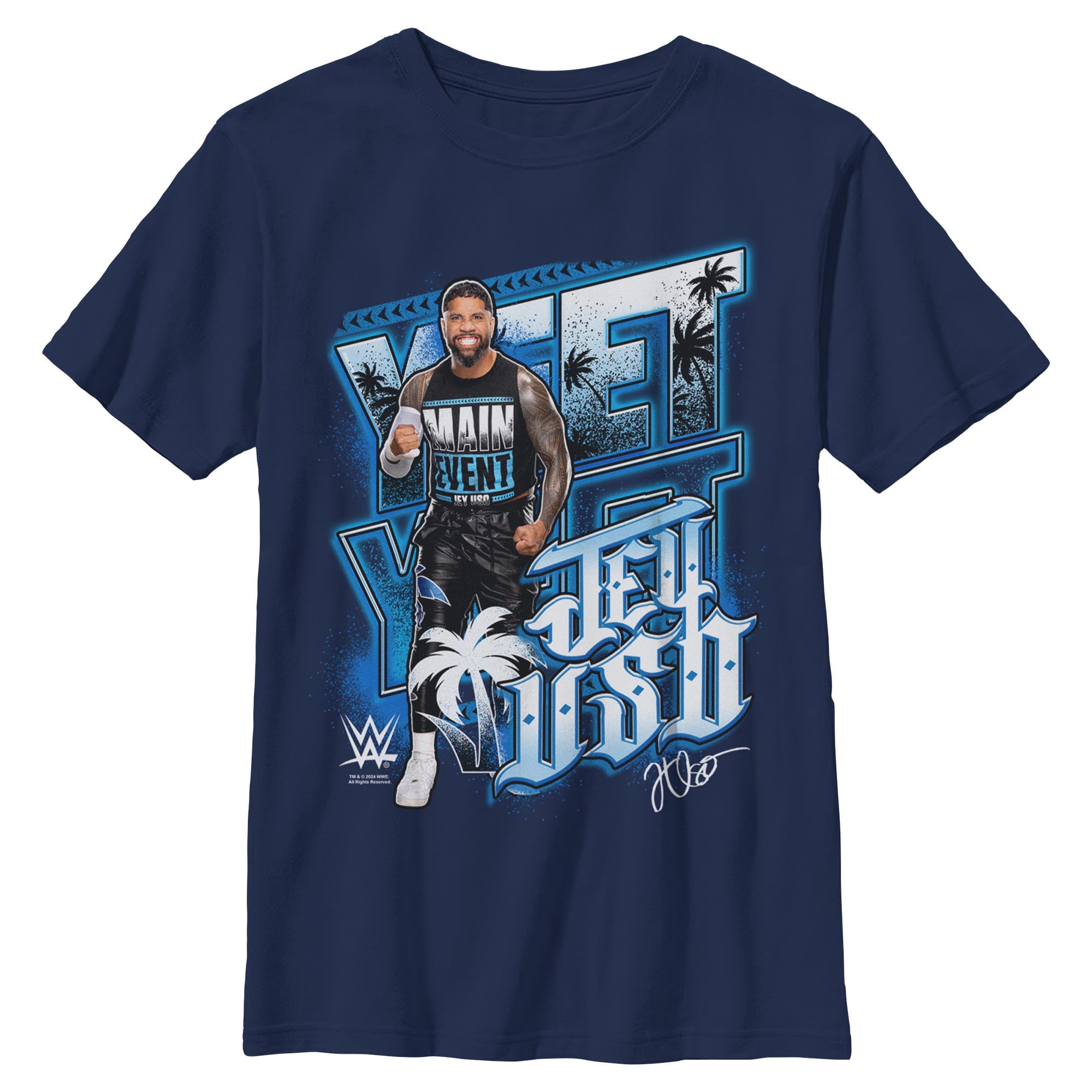 WWE, Boys' WWE Tropical Jey Uso T Shirt, L, Black, Graphic Tee