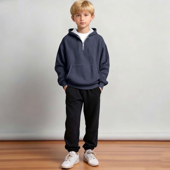 Boys Waffle Knit Quarter Zip Sweatshirts Fashion Long Sleeve Pullover Tops | Kids Trendy Athletic Casual Sweatshirts,Teen Boy Fall Winter Clothes,Back to School Outfits Cute Sweatshirts for Kids
