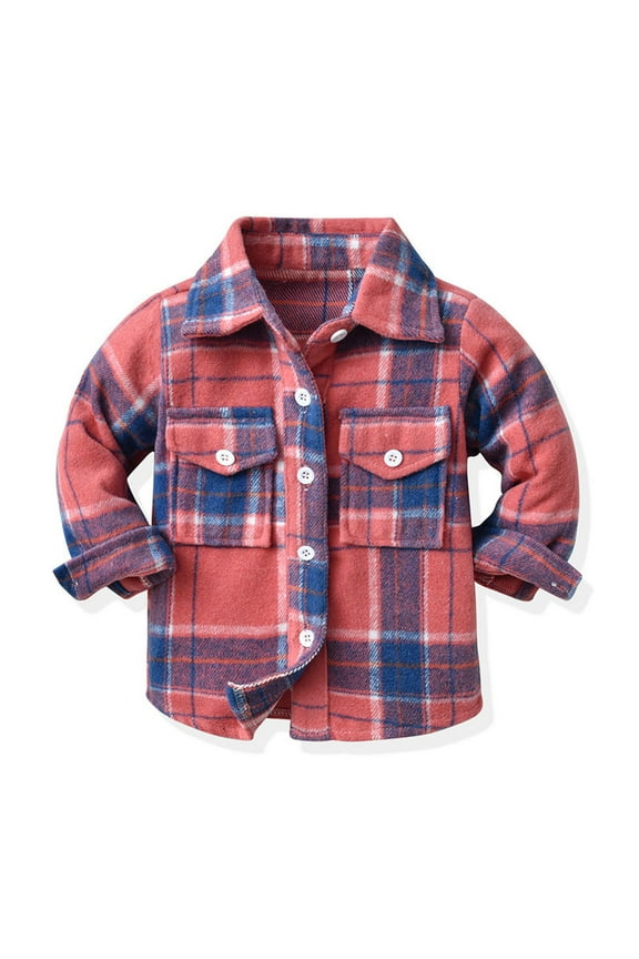 Boys Warm Sherpa Lined Buffalo Plaid Button Down Shirt Jacket Pink 140