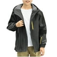 thumbnail image 1 of Boys Waterproof Hooded Jacket Solid Color, Casual Raincoat Windbreaker for Season Fall Outdoor, for 6-13 Years, 1 of 4