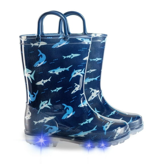 Boys Waterproof Light Up Rain Boots Kids Toddler Shark Rain Boots with Easy on Handles Size 7